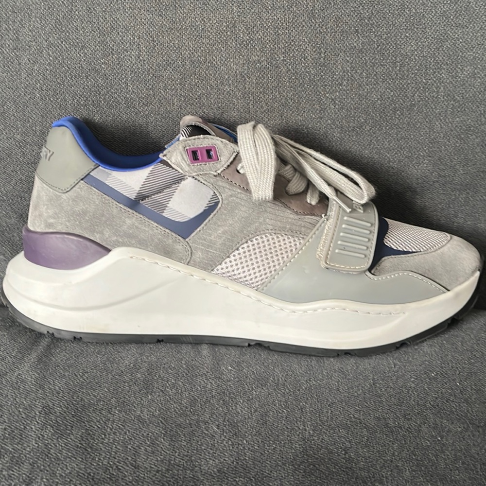 Gray Burberry designer sneakers